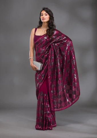 koskii wine sequins georgette designer saree saus0034962 wine 1 7 large